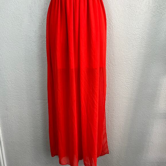 Topshop Strapless Maxi Dress Orange Red - 0 - Picture 2 of 6